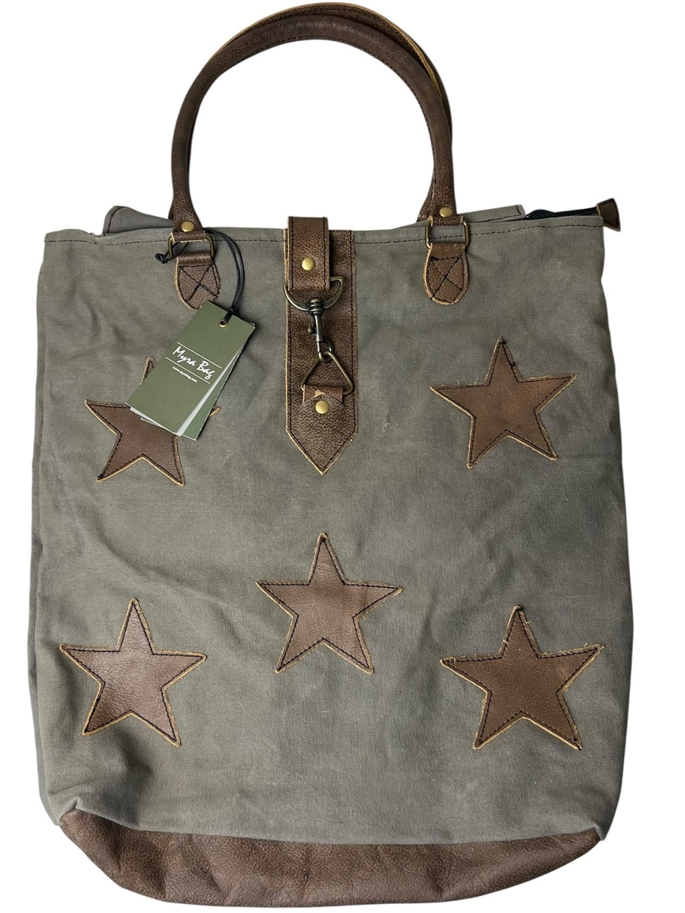 Myra Bag NEW Stardom Canvas Tote Bag w/ Leather Star Patches & Trim - Picture 2 of 11